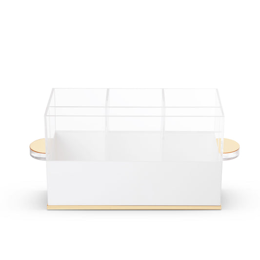 Acrylic Cutlery & Napkin Organizer with Gold Accents